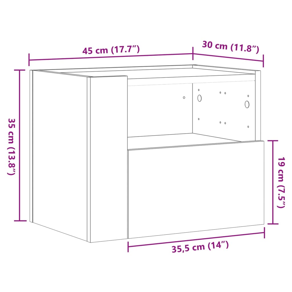 Wand-Nachttisch Schwarz 45x30x35 cm