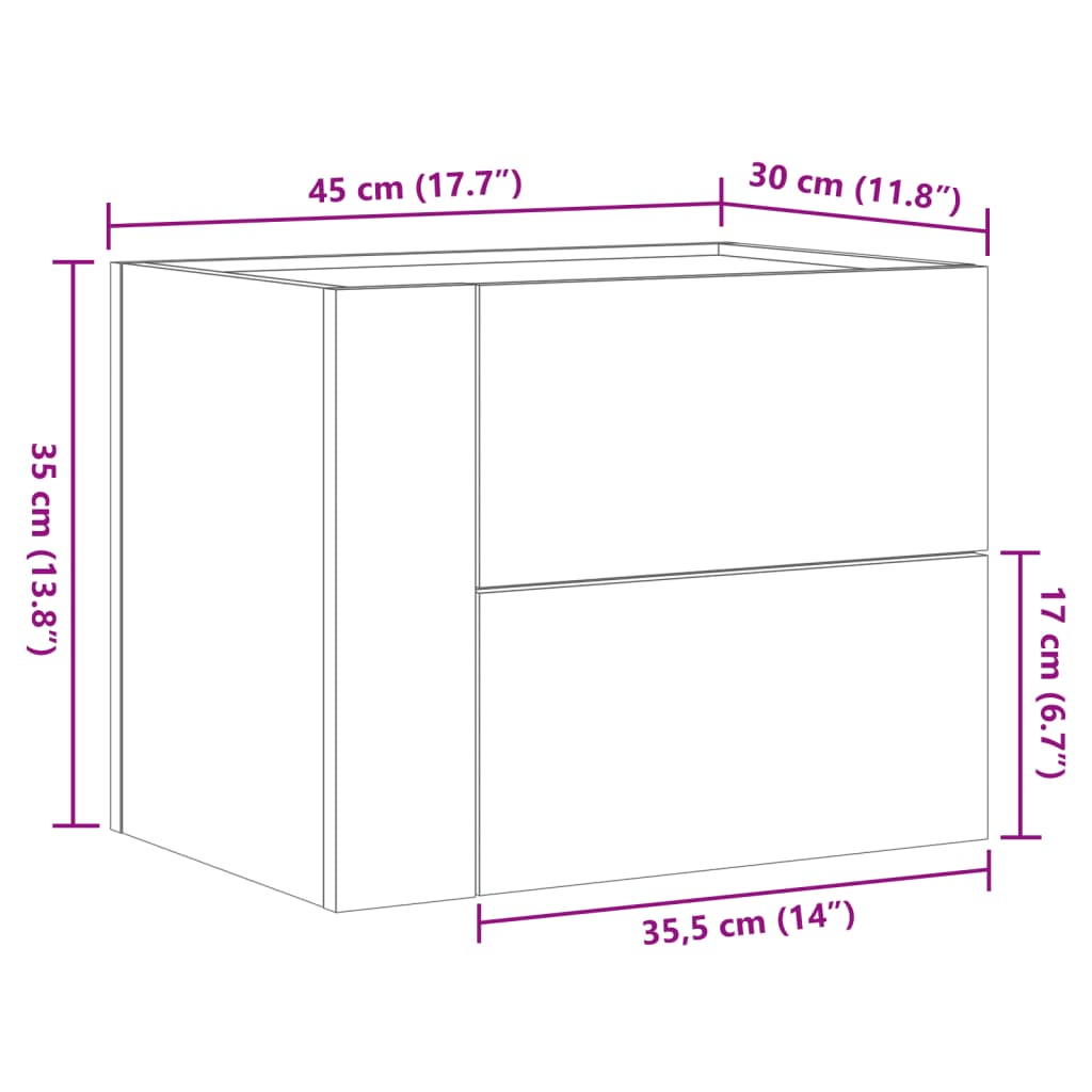 Wand-Nachttisch Betongrau 45x30x35 cm