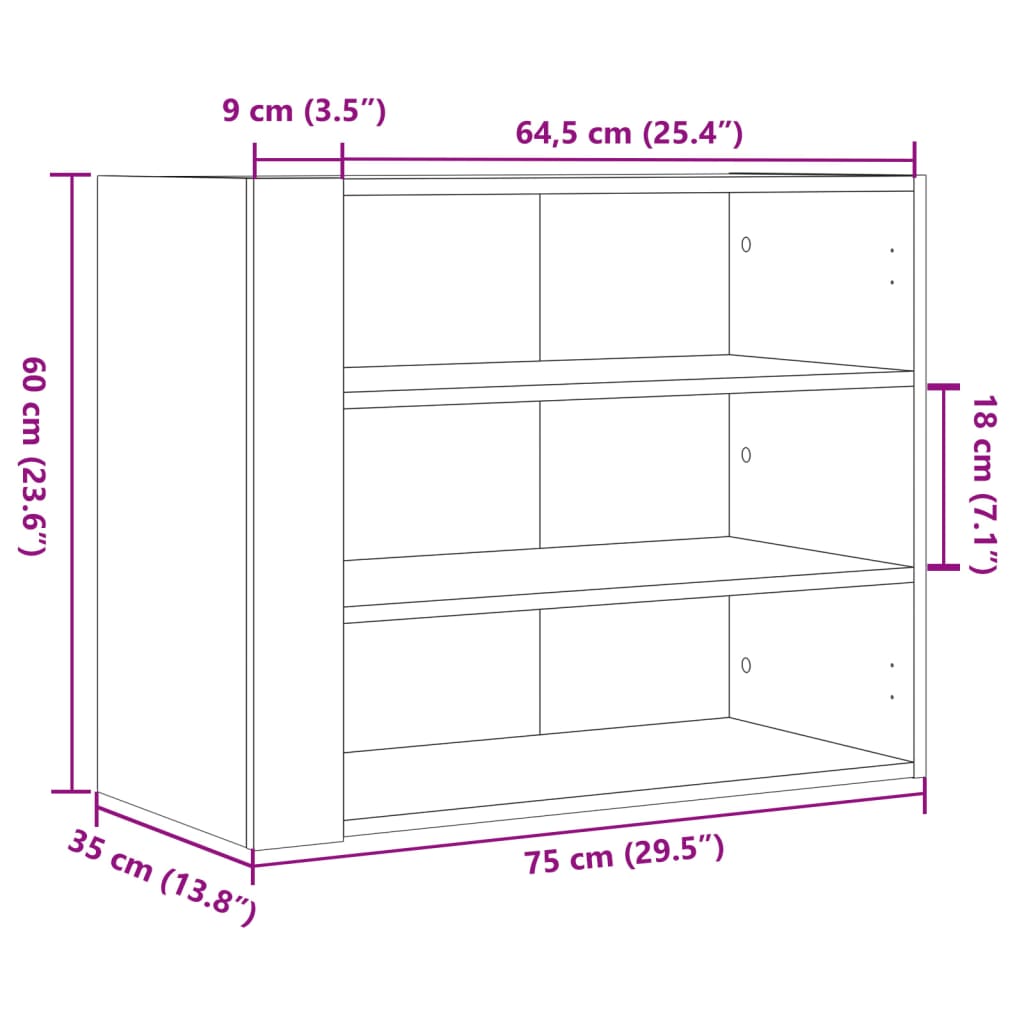 Wandregal Grau Sonoma 75x35x60 cm Holzwerkstoff