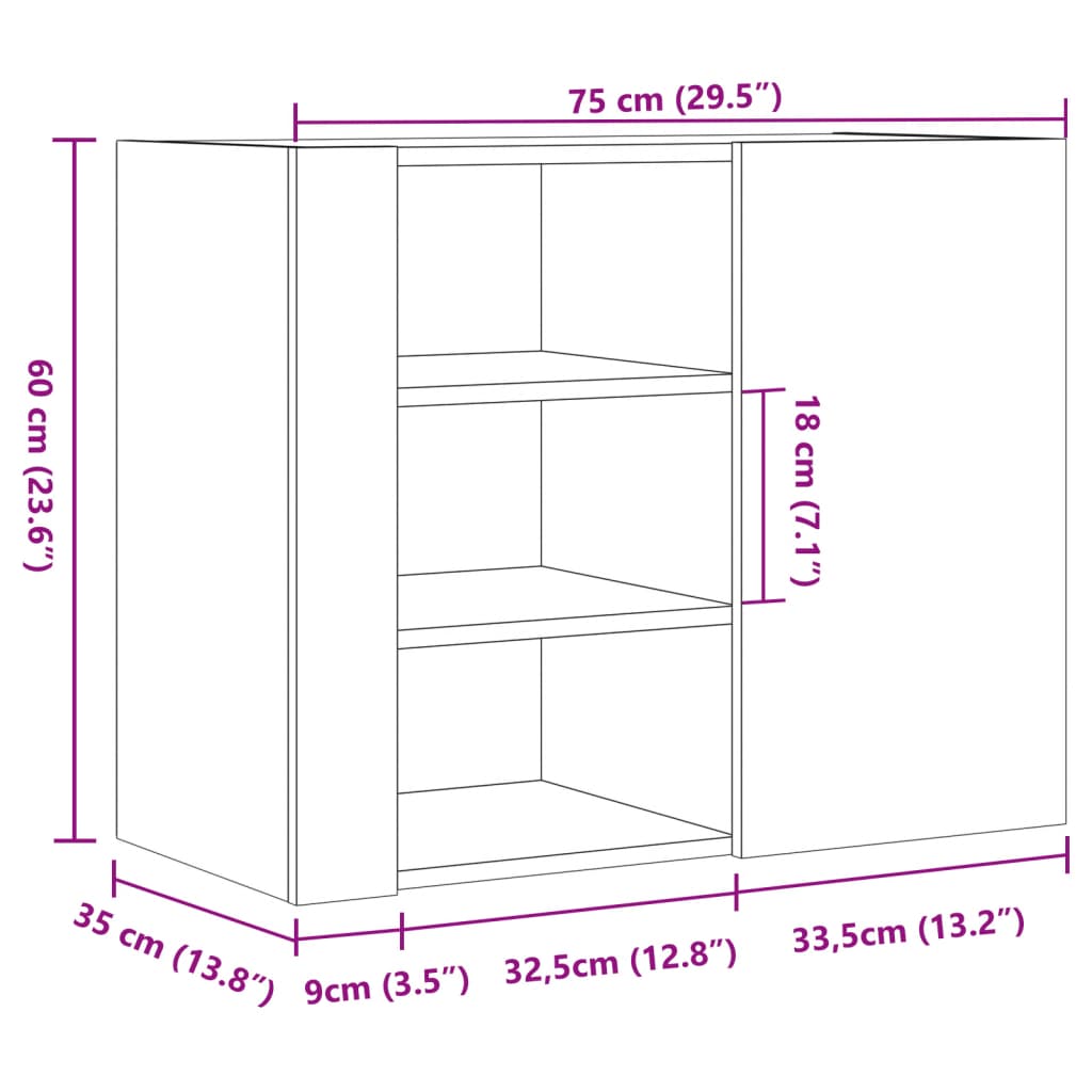 Wandregal Weiß 75x35x60 cm Holzwerkstoff