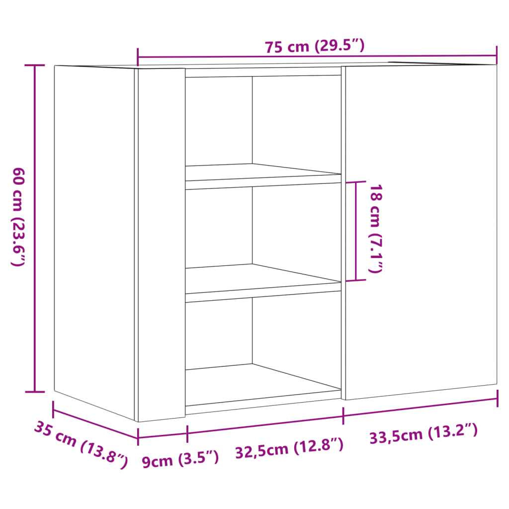 Wandregal Sonoma-Eiche 75x35x60 cm Holzwerkstoff