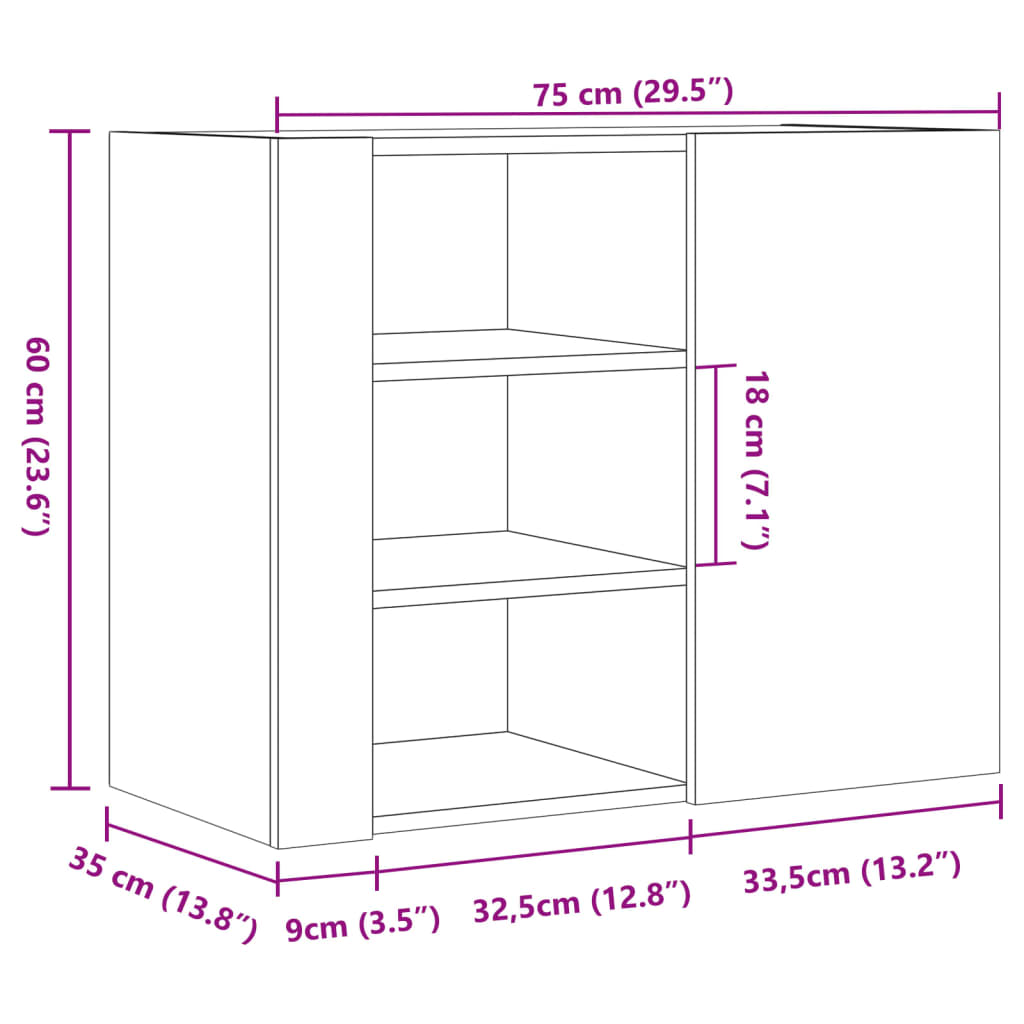 Wandregal Braun Eichen-Optik 75x35x60 cm Holzwerkstoff