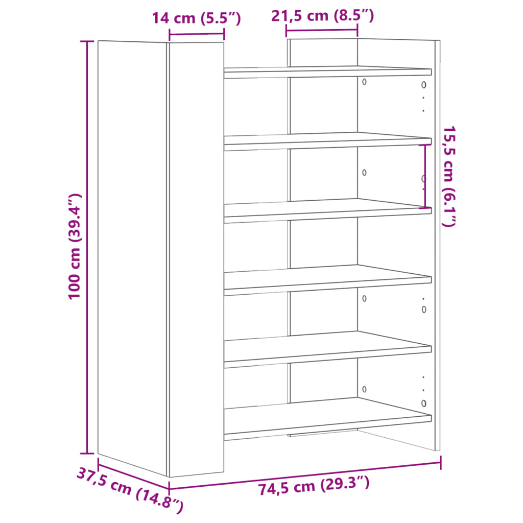 Schuhschrank Schwarz 74,5x37,5x100 cm Holzwerkstoff