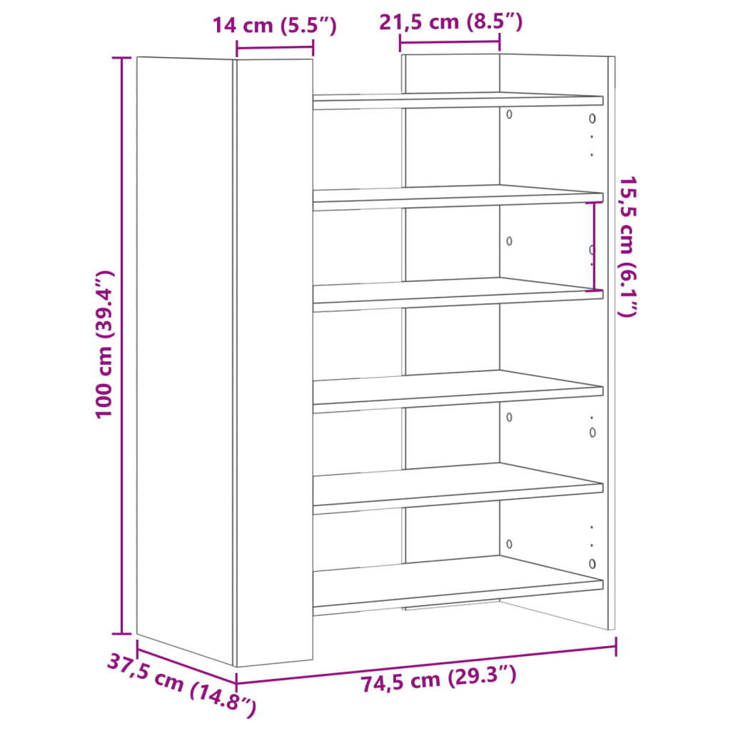 Schuhschrank Sonoma-Eiche 74,5x37,5x100 cm Holzwerkstoff