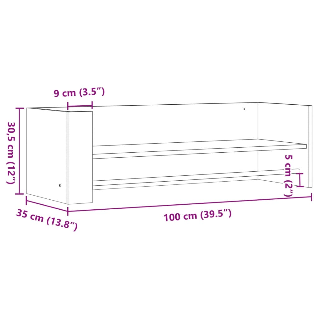 Wandregal Grau Sonoma 100x35x30,5 cm Holzwerkstoff