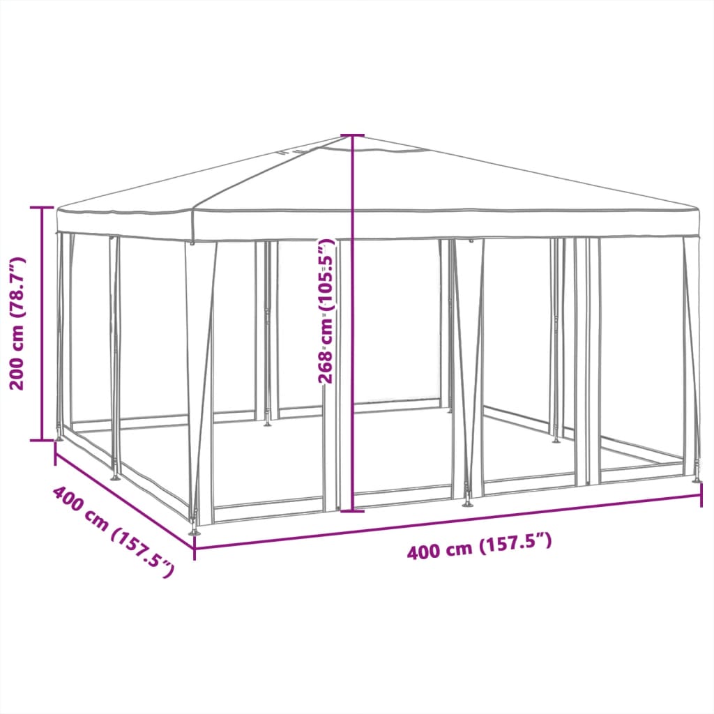 Partyzelt mit 8 Mesh-Seitenteilen Weiß 4x4 m HDPE