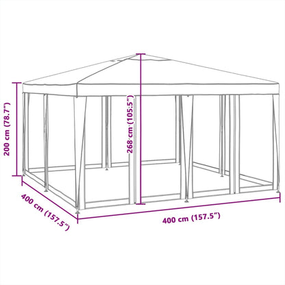 Partyzelt mit 8 Mesh-Seitenteilen Weiß 4x4 m HDPE