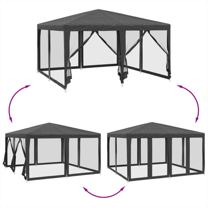 Partyzelt mit 8 Mesh-Seitenteilen Anthrazit 4x4 m HDPE