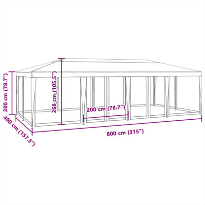 Partyzelt mit 12 Mesh-Seitenteilen Weiß 8x4 m HDPE