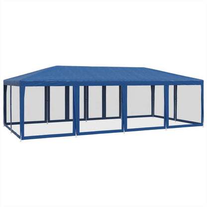 Partyzelt mit 12 Mesh-Seitenteilen Blau 8x4 m HDPE