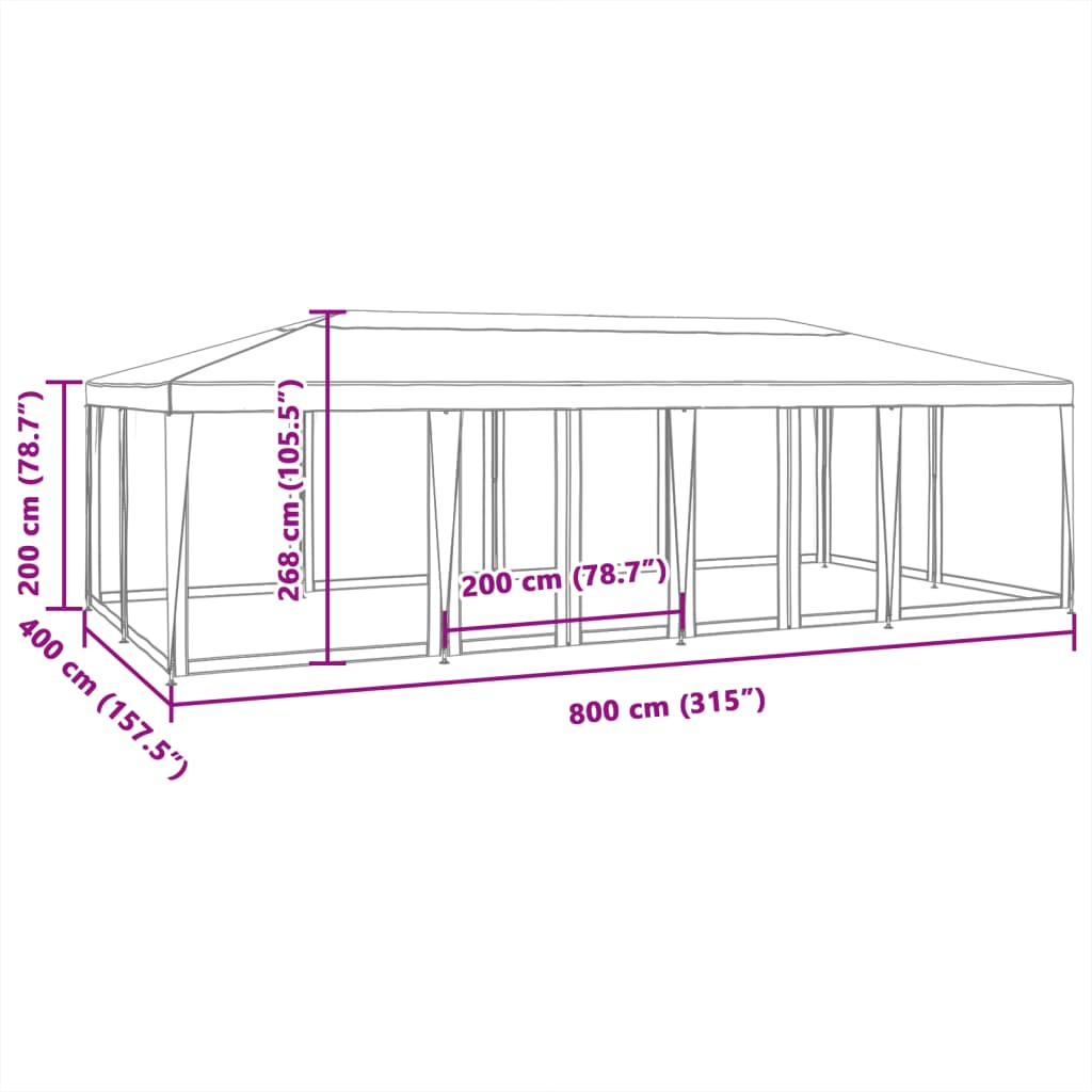 Partyzelt mit 12 Mesh-Seitenteilen Grün 8x4 m HDPE