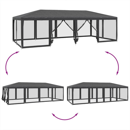 Partyzelt mit 12 Mesh-Seitenteilen Anthrazit 8x4 m HDPE