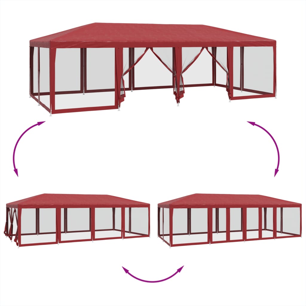 Partyzelt mit 12 Mesh-Seitenteilen Rot 8x4 m HDPE