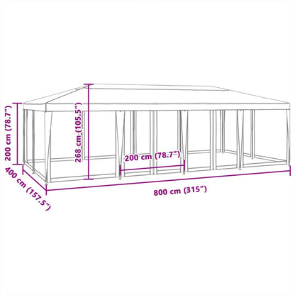 Partyzelt mit 12 Mesh-Seitenteilen Rot 8x4 m HDPE