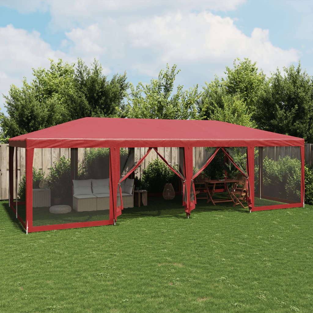 Partyzelt mit 12 Mesh-Seitenteilen Rot 8x4 m HDPE