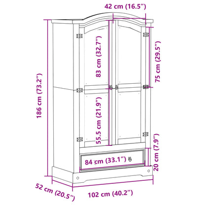 Kleiderschrank Corona Weiß 102x52x186 cm Massivholz Kiefer