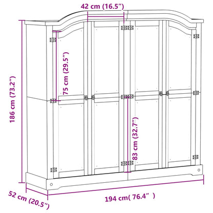 Kleiderschrank Corona 194x52x186 cm Massivholz Kiefer