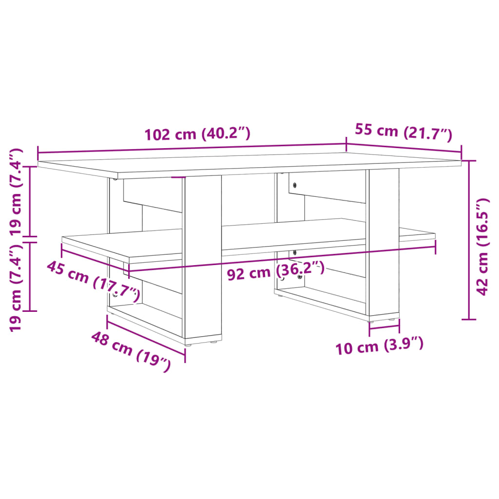 Couchtisch Weiß 102x55x42 cm Holzwerkstoff