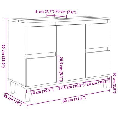 Waschbeckenunterschrank Sonoma-Eiche 80x33x60 cm Holzwerkstoff