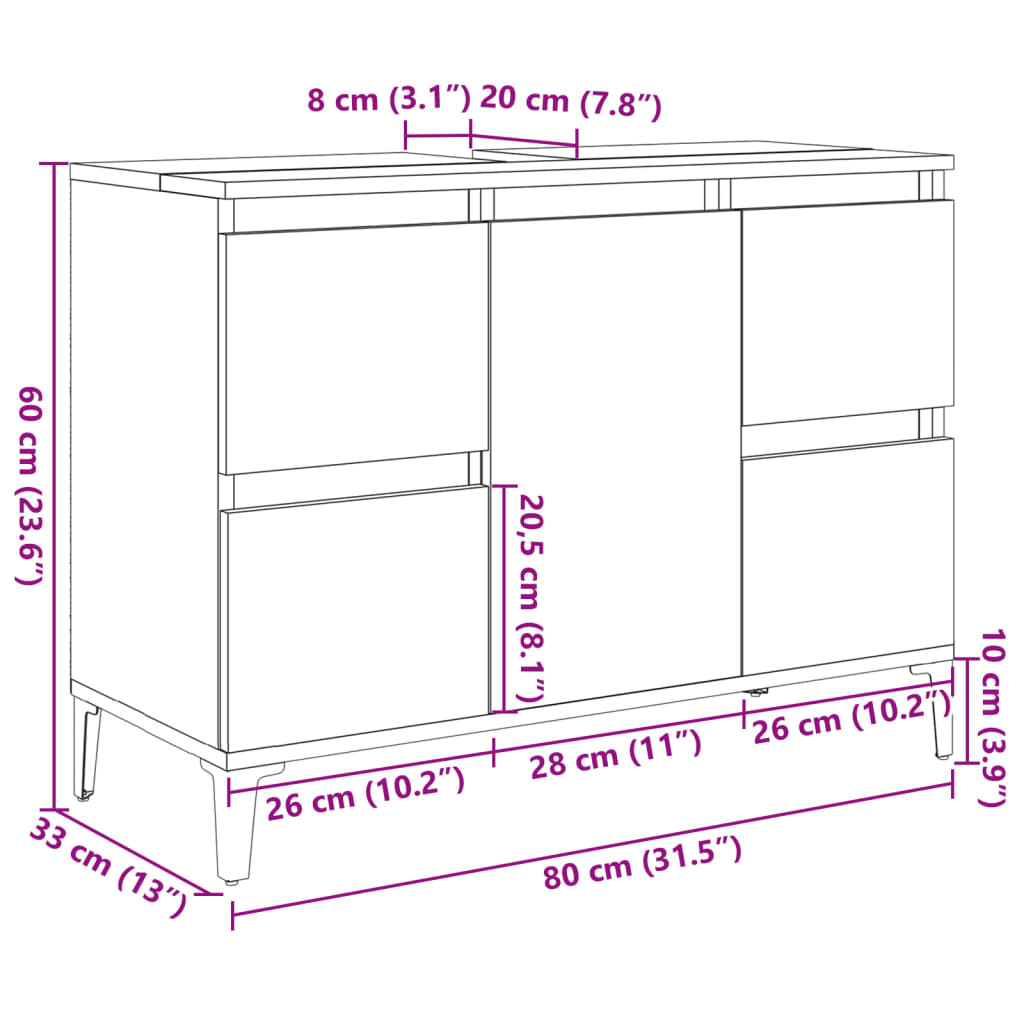 Waschbeckenunterschrank Sonoma-Eiche 80x33x60 cm Holzwerkstoff