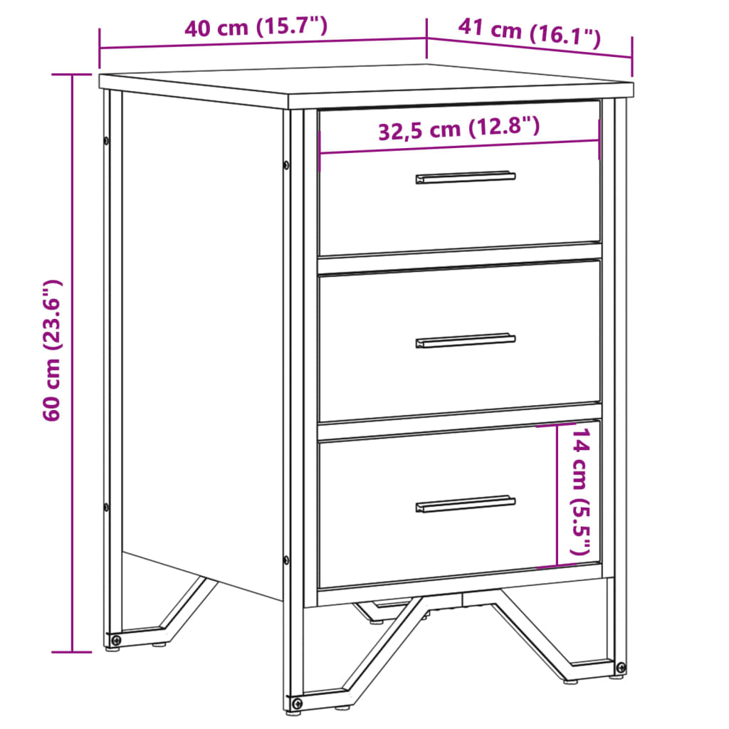 Nachttisch Grau Sonoma 40x41x60 cm Holzwerkstoff