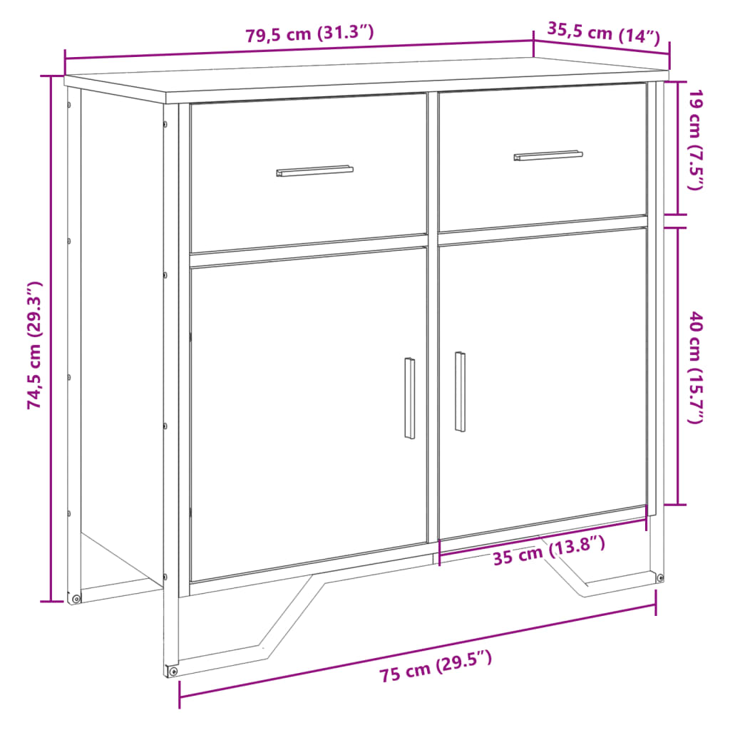 Sideboard Sonoma-Eiche 79,5x35,5x74,5 cm Holzwerkstoff