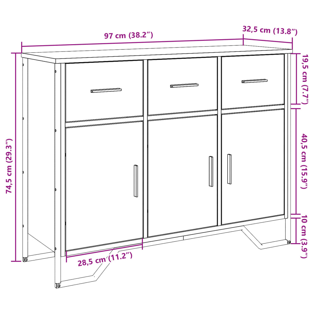 Sideboard Grau Sonoma 97x32,5x74,5 cm Holzwerkstoff