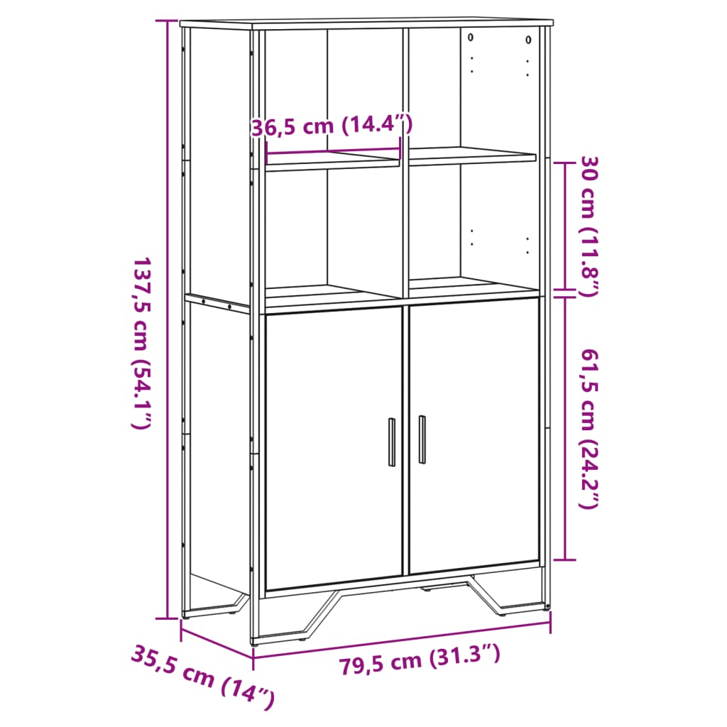 Highboard Grau Sonoma 79,5x35,5x137,5 cm Holzwerkstoff