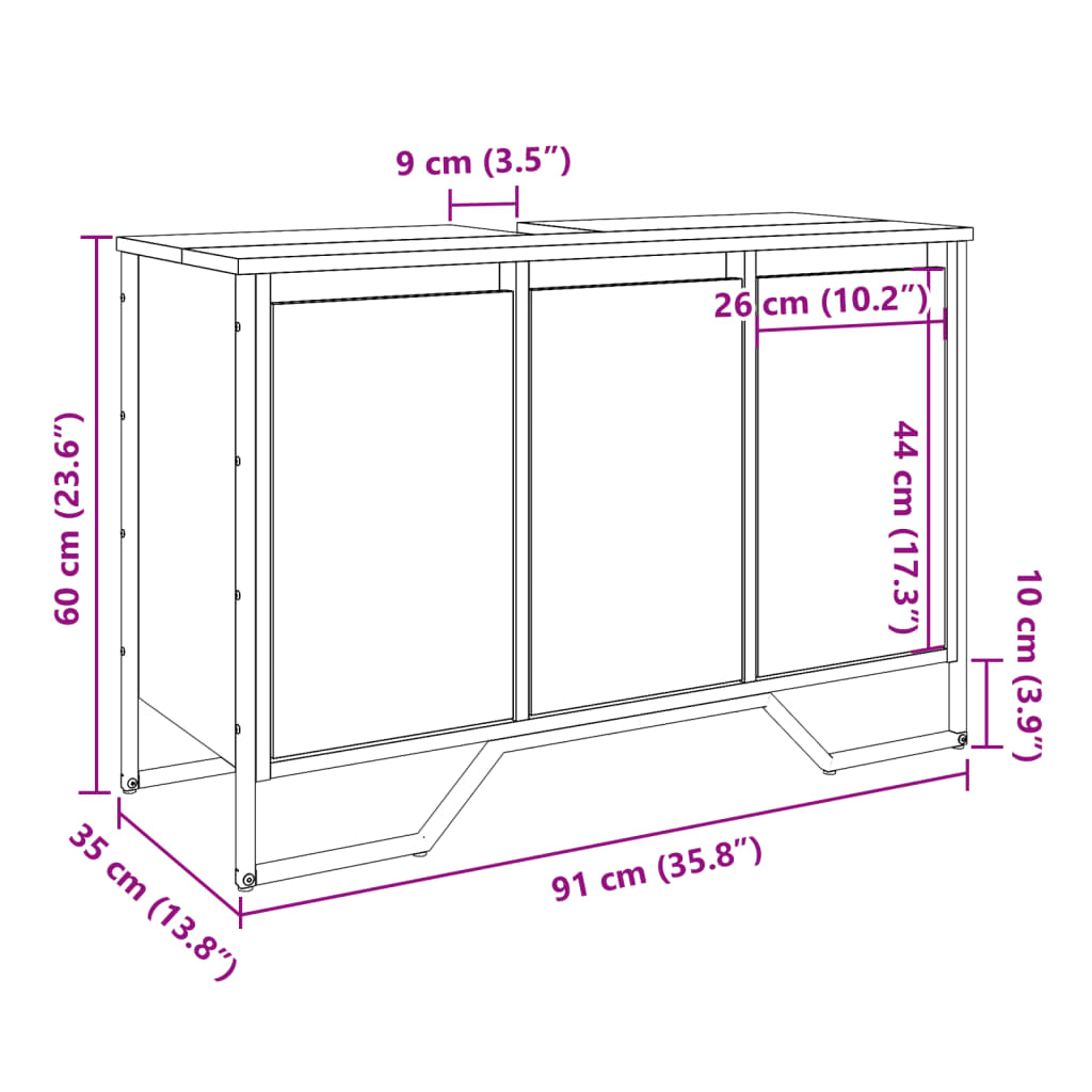 Waschbeckenunterschrank Sonoma-Eiche 91x35x60 cm Holzwerkstoff