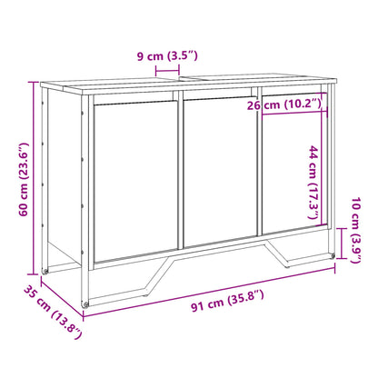 Waschbeckenunterschrank Grau Sonoma 91x35x60 cm Holzwerkstoff