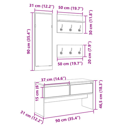 4-tlg. Garderoben-Set Räuchereiche Holzwerkstoff