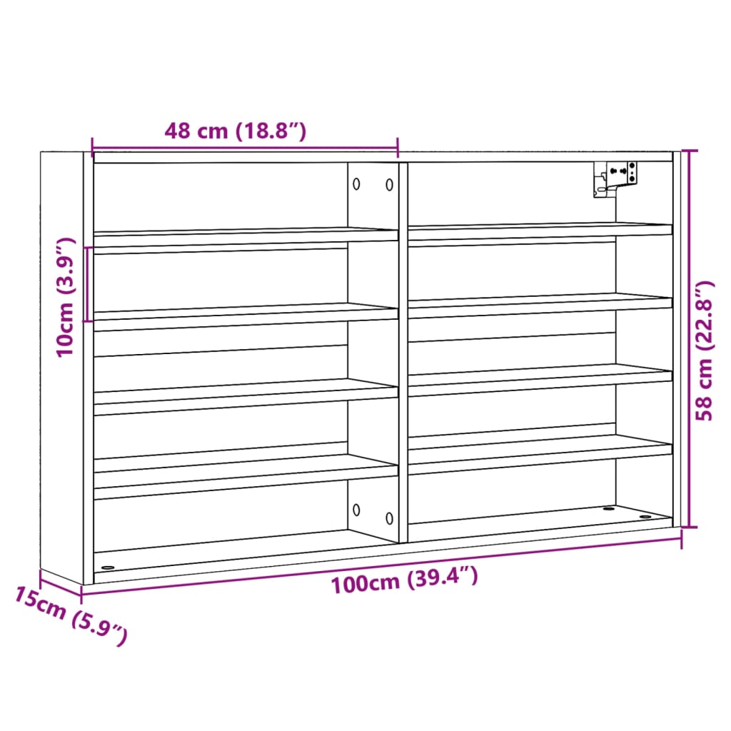 Vitrinenschrank Betongrau 100x15x58 cm Holzwerkstoff