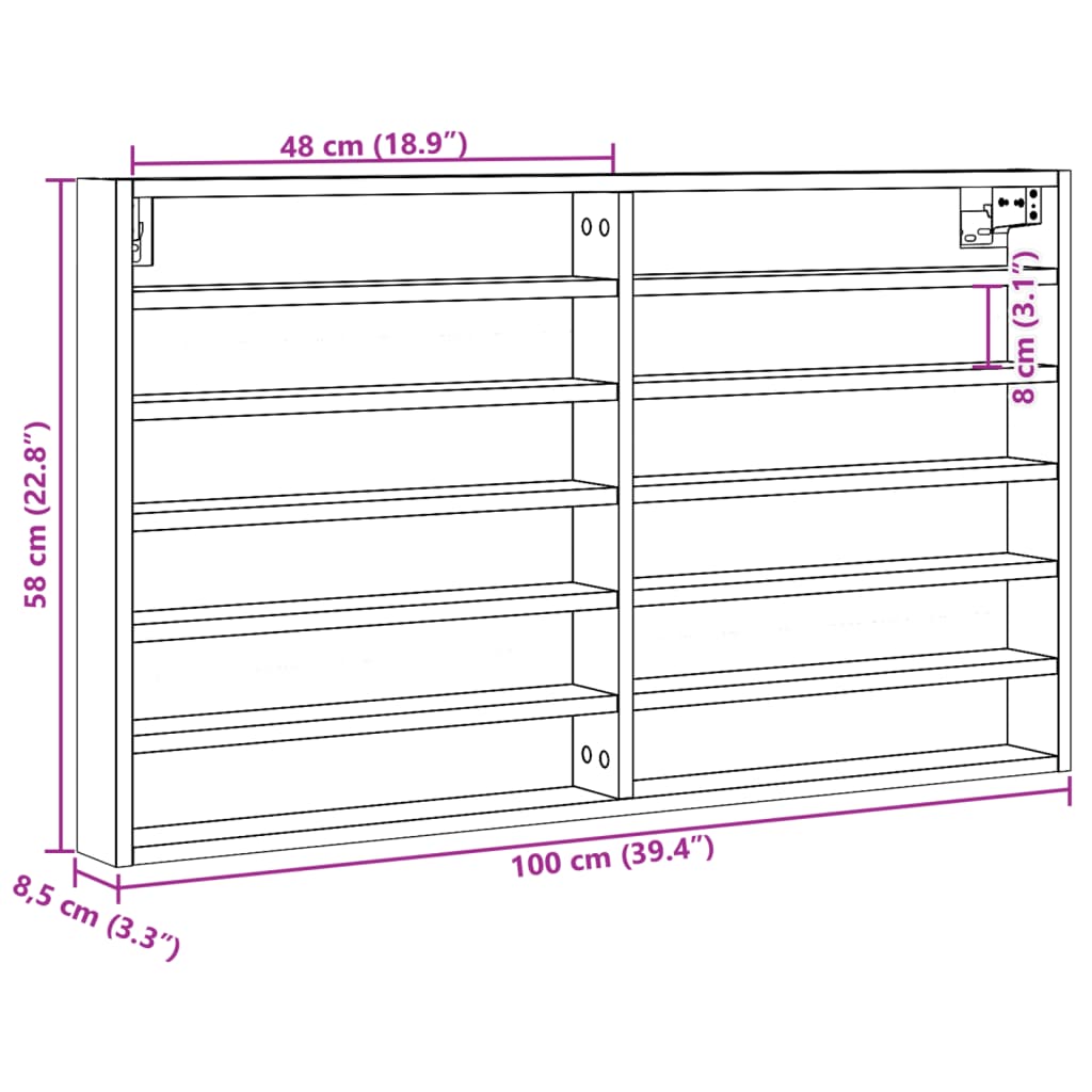 Vitrinenschrank Grau Sonoma 100x8,5x58 cm Holzwerkstoff