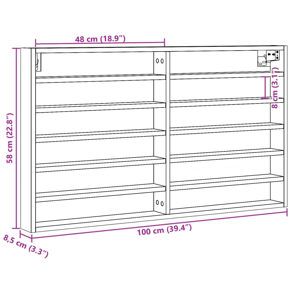 Vitrinenschrank Braun Eichen-Optik 100x8,5x58 cm Holzwerkstoff