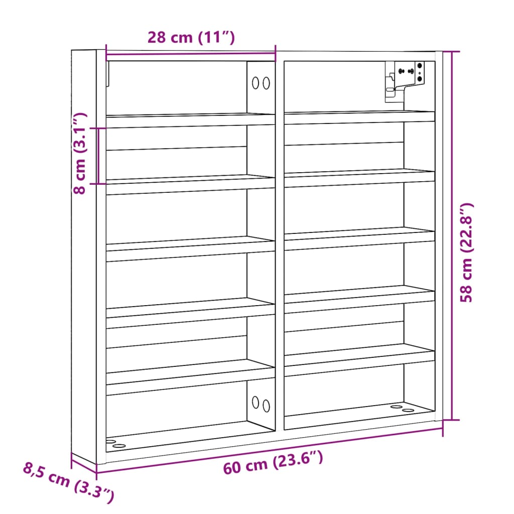 Vitrinenschrank Schwarz 60x8,5x58 cm Holzwerkstoff