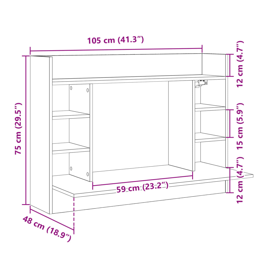 Wand-Schreibtisch Sonoma Eiche 105x48x75 cm Holzwerkstoff