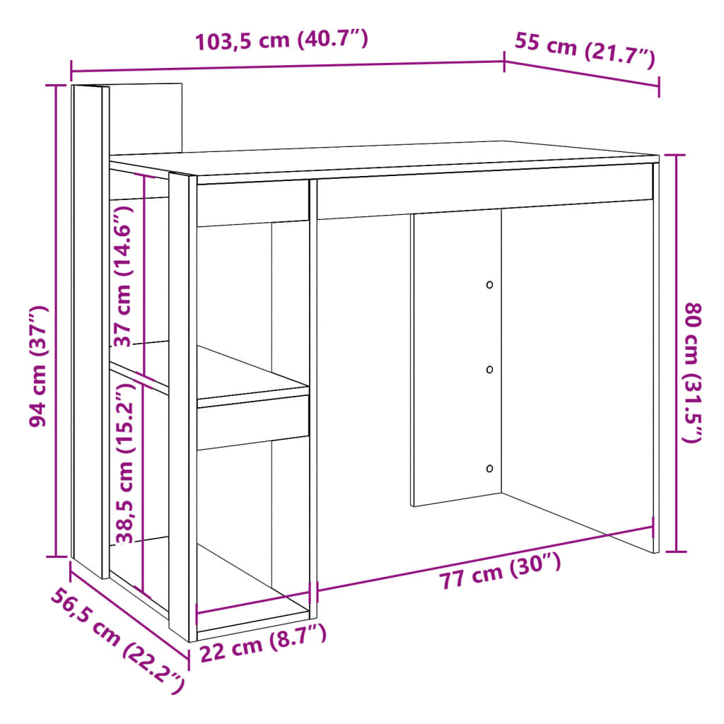 Schreibtisch Sonoma-Eiche 103,5x56,5x94 cm Holzwerkstoff