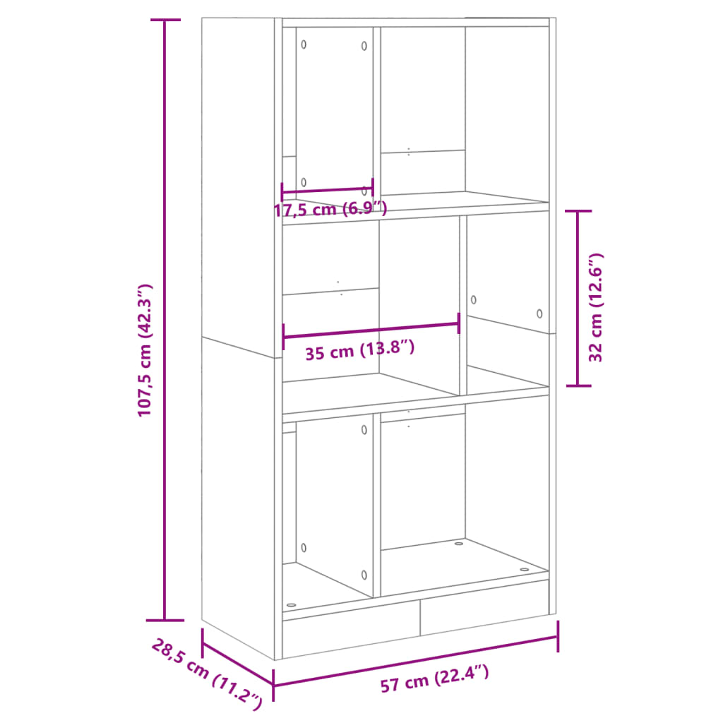 Bücherregal Schwarz 57x28,5x107,5 cm Holzwerkstoff