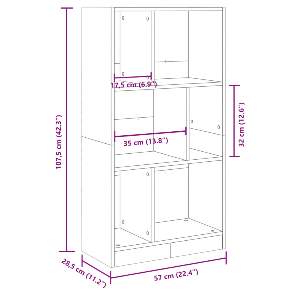 Bücherregal Betongrau 57x28,5x107,5 cm Holzwerkstoff