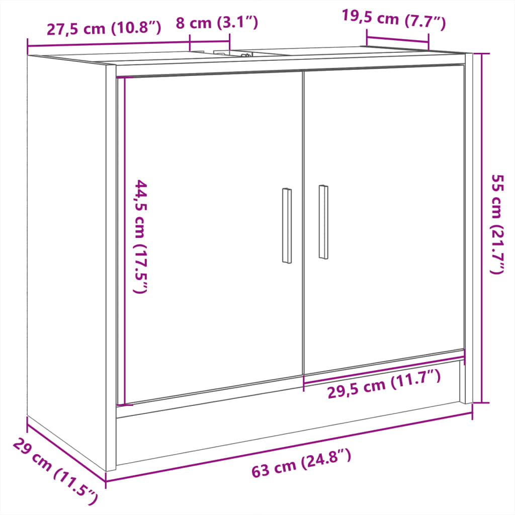 Waschbeckenunterschrank Grau Sonoma 63x29x55 cm Holzwerkstoff