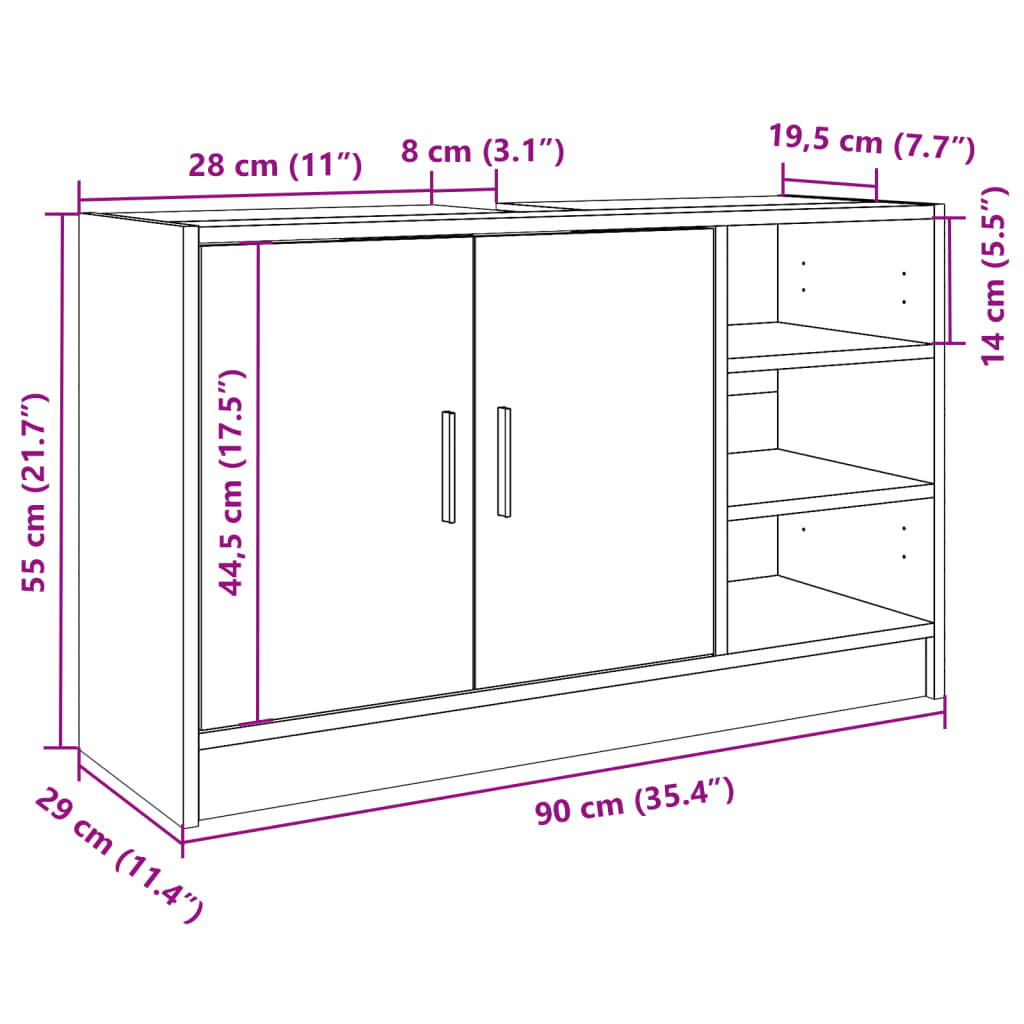 Waschbeckenunterschrank Schwarz 90x29x55 cm Holzwerkstoff