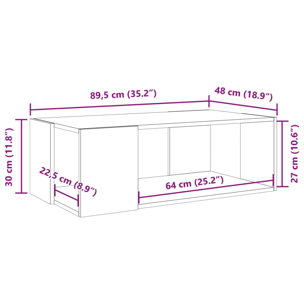 Couchtisch Schwarz 89,5x48x30 cm Holzwerkstoff