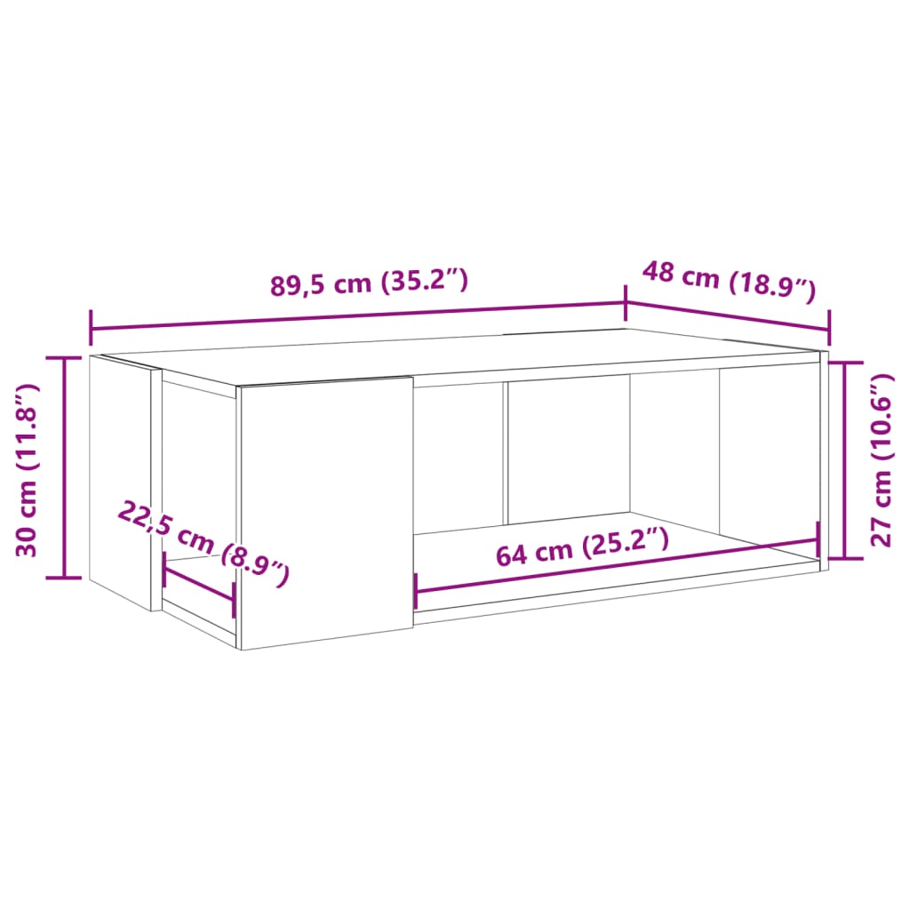 Couchtisch Sonoma-Eiche 89,5x48x30 cm Holzwerkstoff