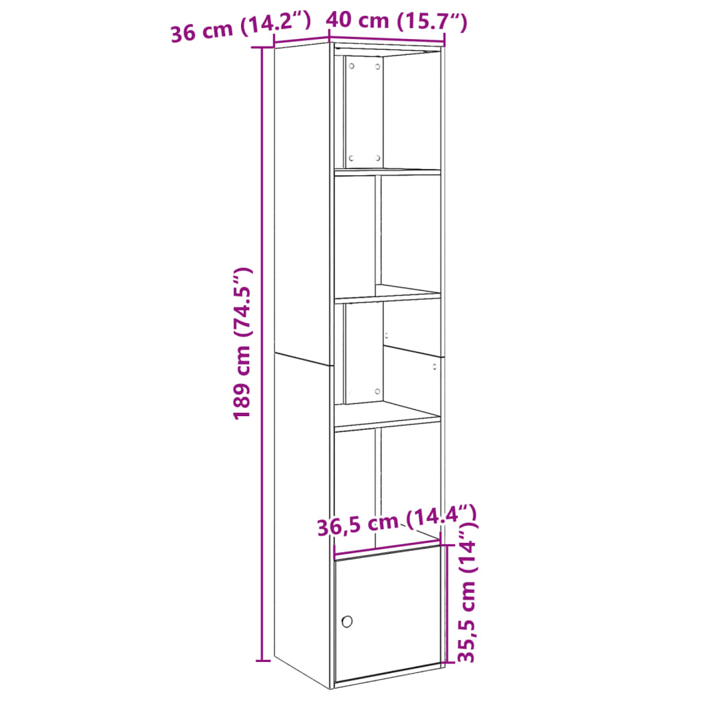 Bücherregal Weiß 40x36x189 cm Holzwerkstoff