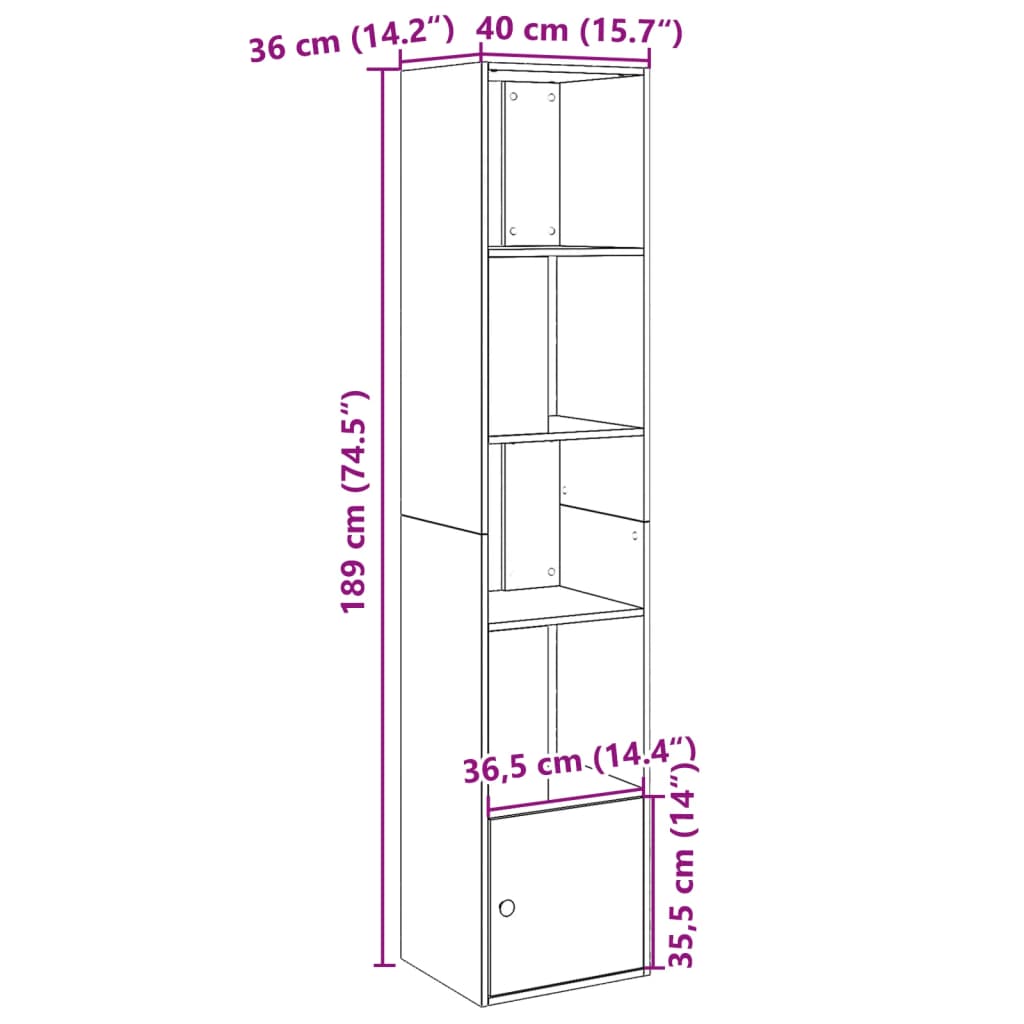 Bücherregal Betongrau 40x36x189 cm Holzwerkstoff