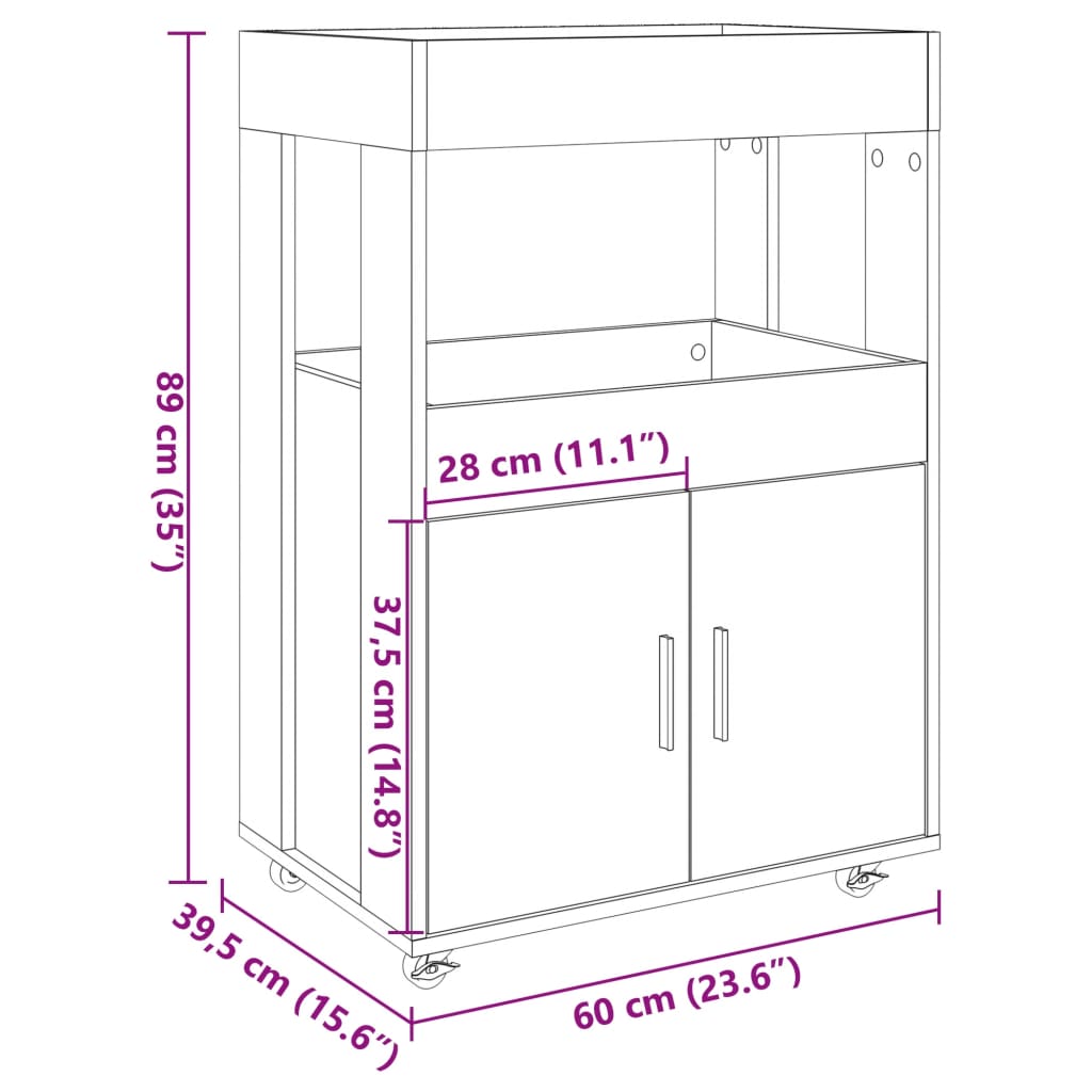 Barwagen Schwarz 60x39,5x89 cm Holzwerkstoff