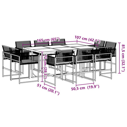 11-tlg. Garten-Essgruppe mit Kissen Schwarz Poly Rattan