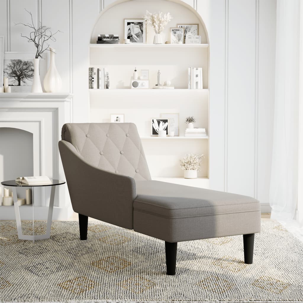 Chaiselongue mit Kissen und Rechter Armlehne Taupe Stoff