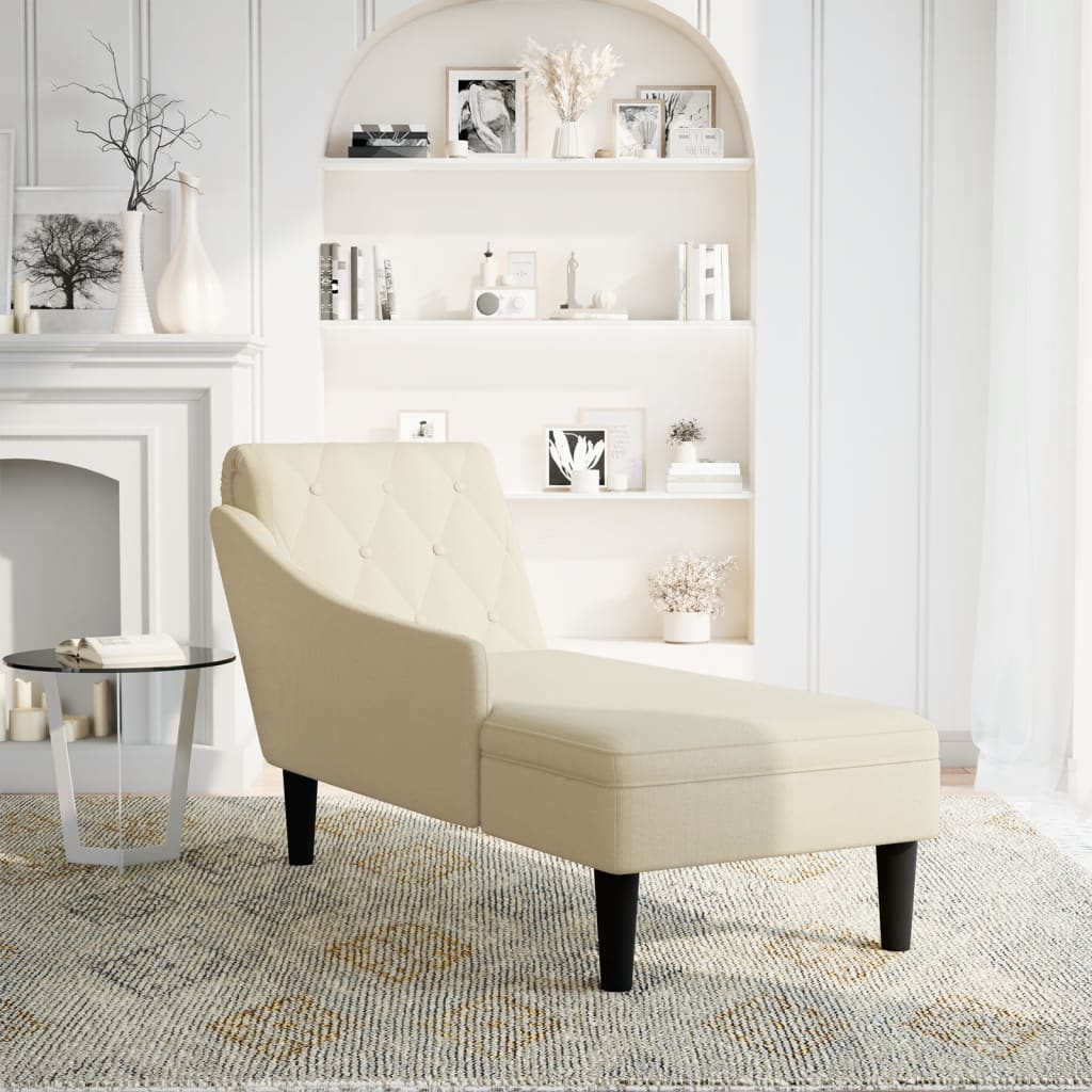 Chaiselongue mit Kissen und Rechter Armlehne Creme Stoff