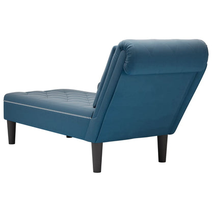 Chaiselongue mit Kissen und Rechter Armlehne Blau Samt